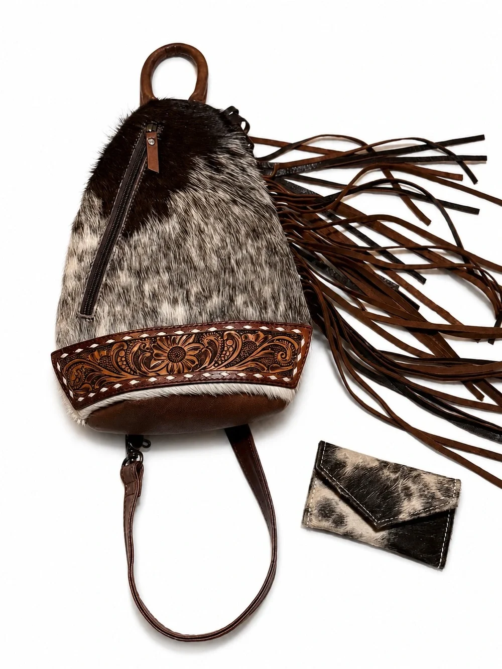 American Darling Hair-On Cowhide Leather Sling Backpack + Matching Card Holder⭐️